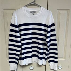 Women's Navy Striped Crew Neck Sweater